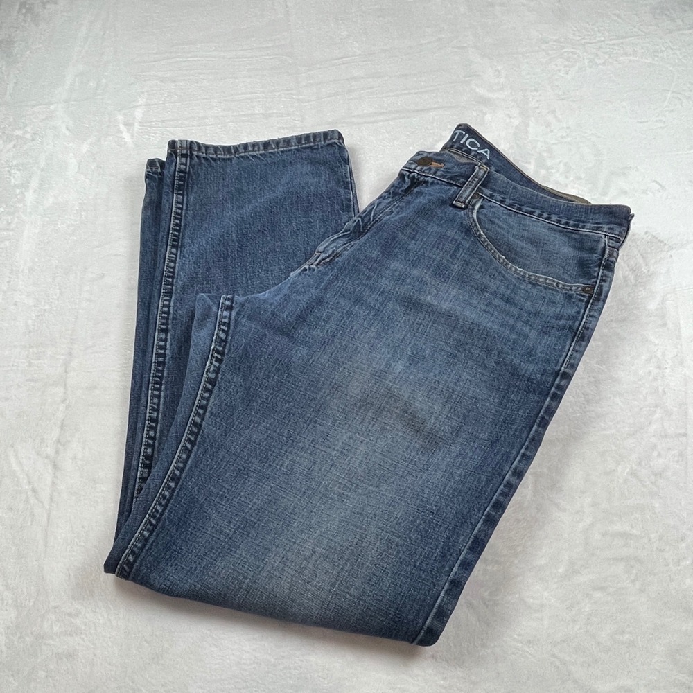 Nautica Mens Straight Leg Blue Jeans Medium Wash 100% Cotton Size 36x32 TZS-N615